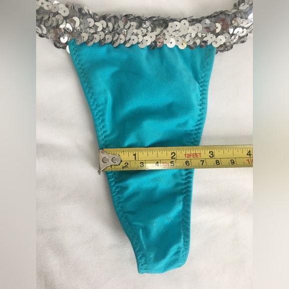 Silver sequins and teal thong and garter set, fits like L imo, stretchy. - Picture 4 of 7